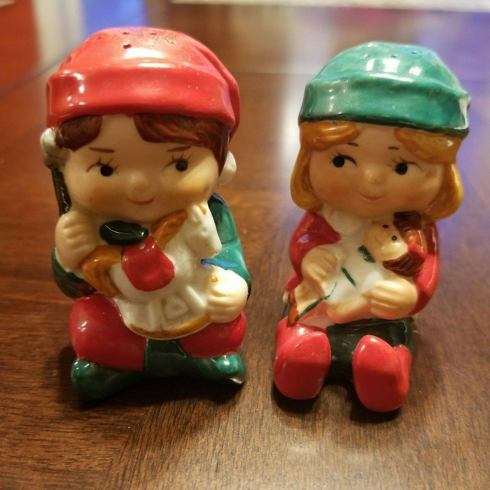 Vintage 1983 Avon Boy and Girl Elf Salt and Pepper Shakers Christmas Holiday